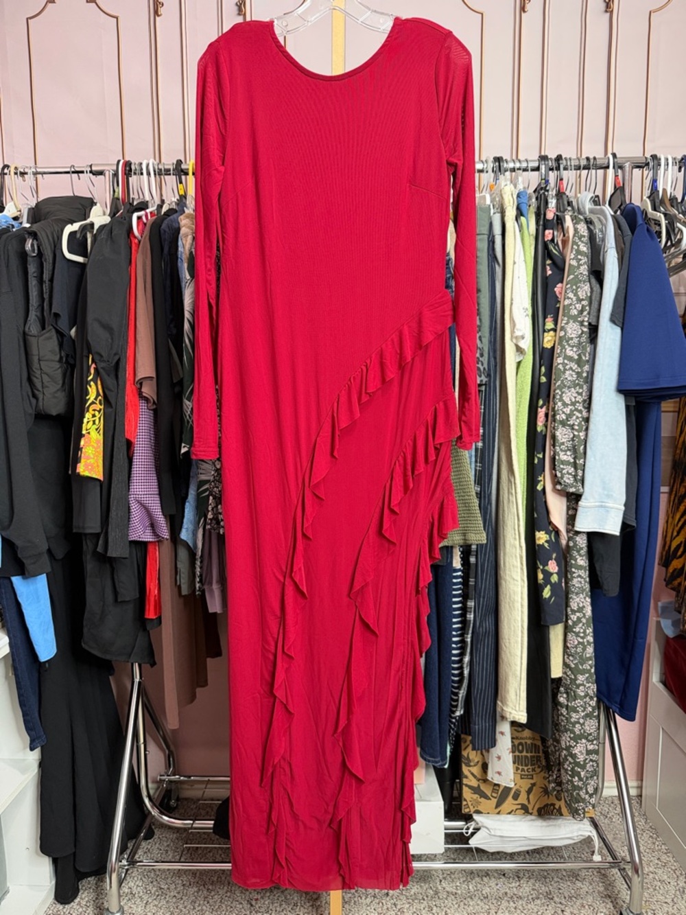 Capuffy Womens Long Sleeves Backless Maxi Dress- Wine Red. Size XL - Picture 2 of 9